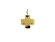 SOLID 18K ROSE WHITE GOLD SMALL CROSS 11mm, ROUNDED SQUARED SMOOTH MADE IN ITALY.