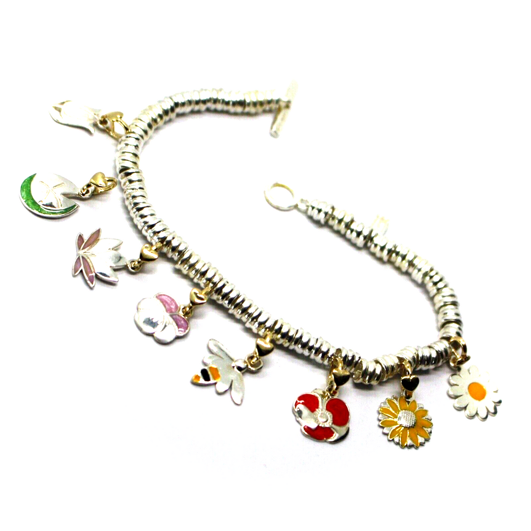 BRACELET & VIOLET WATER LILY TULIP POPPY SUNFLOWER LOTUS DAISY 9K GOLD PENDANTS.