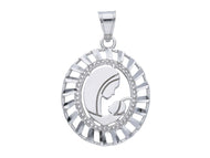 SOLID 18K WHITE GOLD OVAL MEDAL WITH VIRGIN MARY MADE IN ITALY VERY BRIGHT.