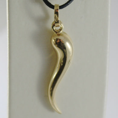 18K YELLOW GOLD ROUNDED BIG LUCKY HORN CORNICELLO CHARM PENDANT SHINY 1.54 MADE IN ITALY.