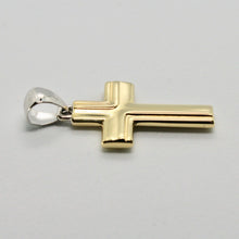 Load image into Gallery viewer, 18k white and yellow gold cross stylized very luster made in Italy 1.2 inches.
