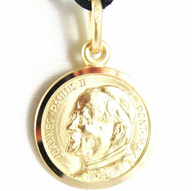 solid 18k yellow gold Saint Pope John Paul II, diameter 15 mm medal pendant, very detailed.