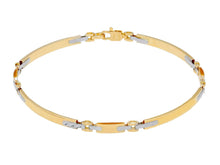 Load image into Gallery viewer, 18K YELLOW WHITE GOLD MAN SEMI RIGID THIN BRACELET ALTERNATE 3mm WORKED PLATES.
