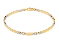 18K YELLOW WHITE GOLD MAN SEMI RIGID THIN BRACELET ALTERNATE 3mm WORKED PLATES.