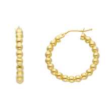 Load image into Gallery viewer, 18K YELLOW GOLD HOOPS CIRCLE 20mm EARRINGS WITH SMOOTH 3mm SPHERES, BALLS.
