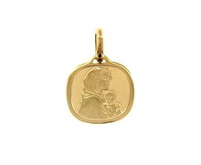 Load image into Gallery viewer, 18K YELLOW GOLD PENDANT SQUARE MEDAL VIRGIN MARY AND JESUS 16mm ENGRAVABLE
