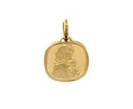 18K YELLOW GOLD PENDANT SQUARE MEDAL VIRGIN MARY AND JESUS 16mm ENGRAVABLE.