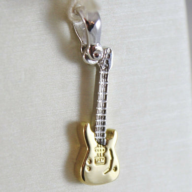 SOLID 18K WHITE & YELLOW ELECTRIC GUITAR PENDANT POLISHED CHARM, MADE IN ITALY.