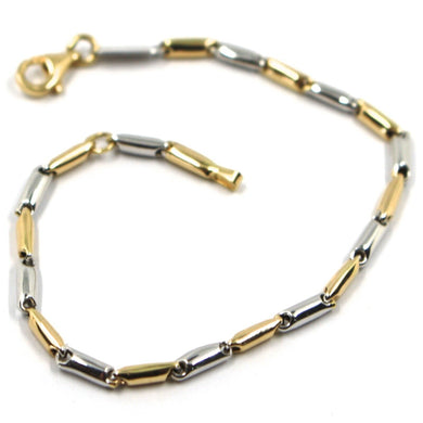 18k white yellow gold kids bracelet rounded alternate tube links, 16.5 cm, 6.5