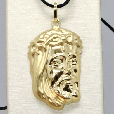 18K YELLOW GOLD JESUS FACE PENDANT CHARM 37 MM, 1.5 IN, FINELY WORKED ITALY MADE.