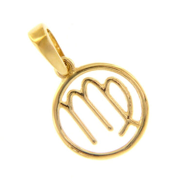 18k yellow gold zodiac sign round mini 12mm pendant, zodiacal, virgo, stylized.