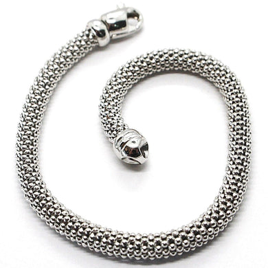 18k white gold bracelet, 18.5 cm, 7.3 inches, basket weave tube, popcorn 5 mm.