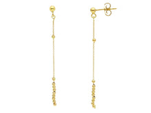 Load image into Gallery viewer, 18K YELLOW GOLD PENDANT EARRINGS, SMOOTH SMALL 2mm SPHERES BALLS, LENGTH 55mm.
