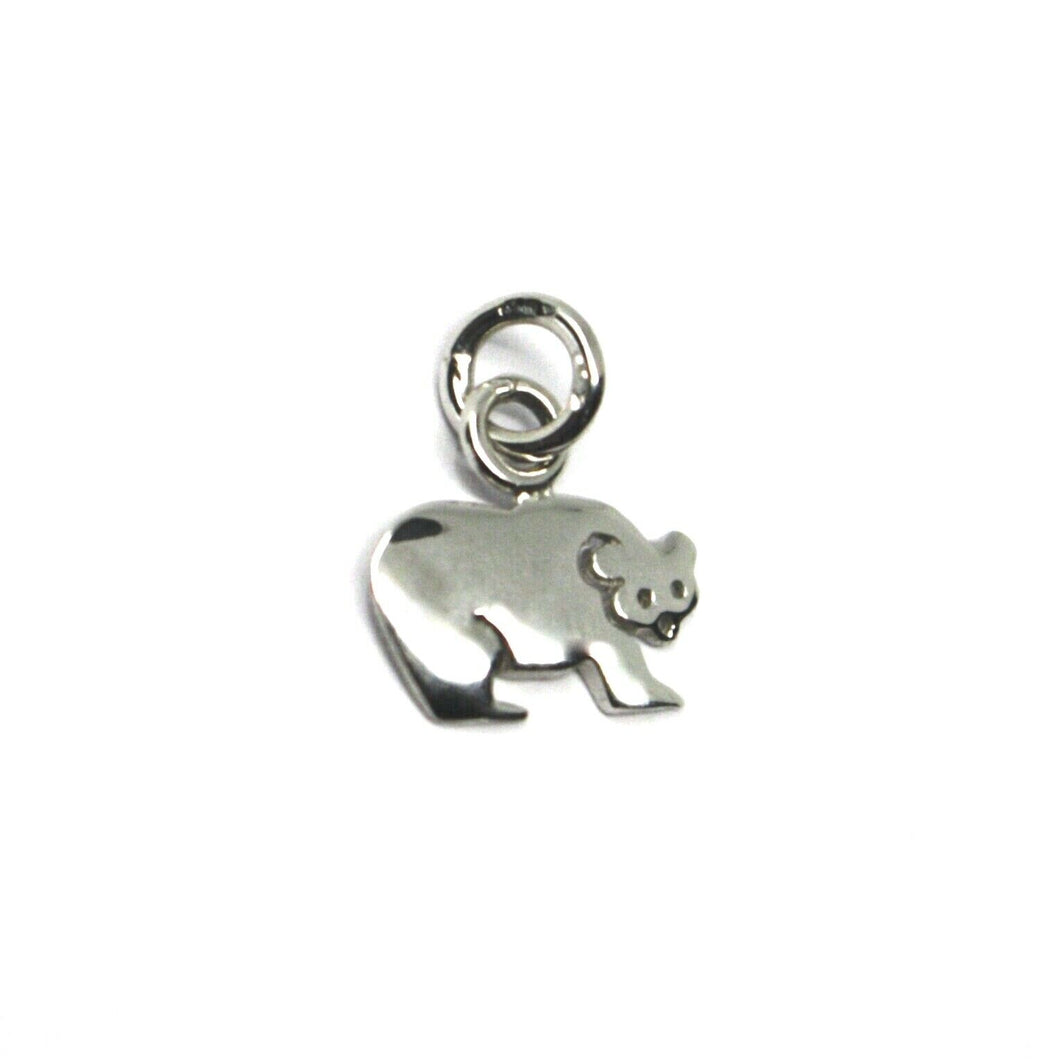 18k white gold mini bear pendant 11mm diameter, flat solid, smooth made in Italy