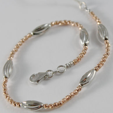 18k rose white gold bracelet worked bright balls & ovals, ball, made in Italy.
