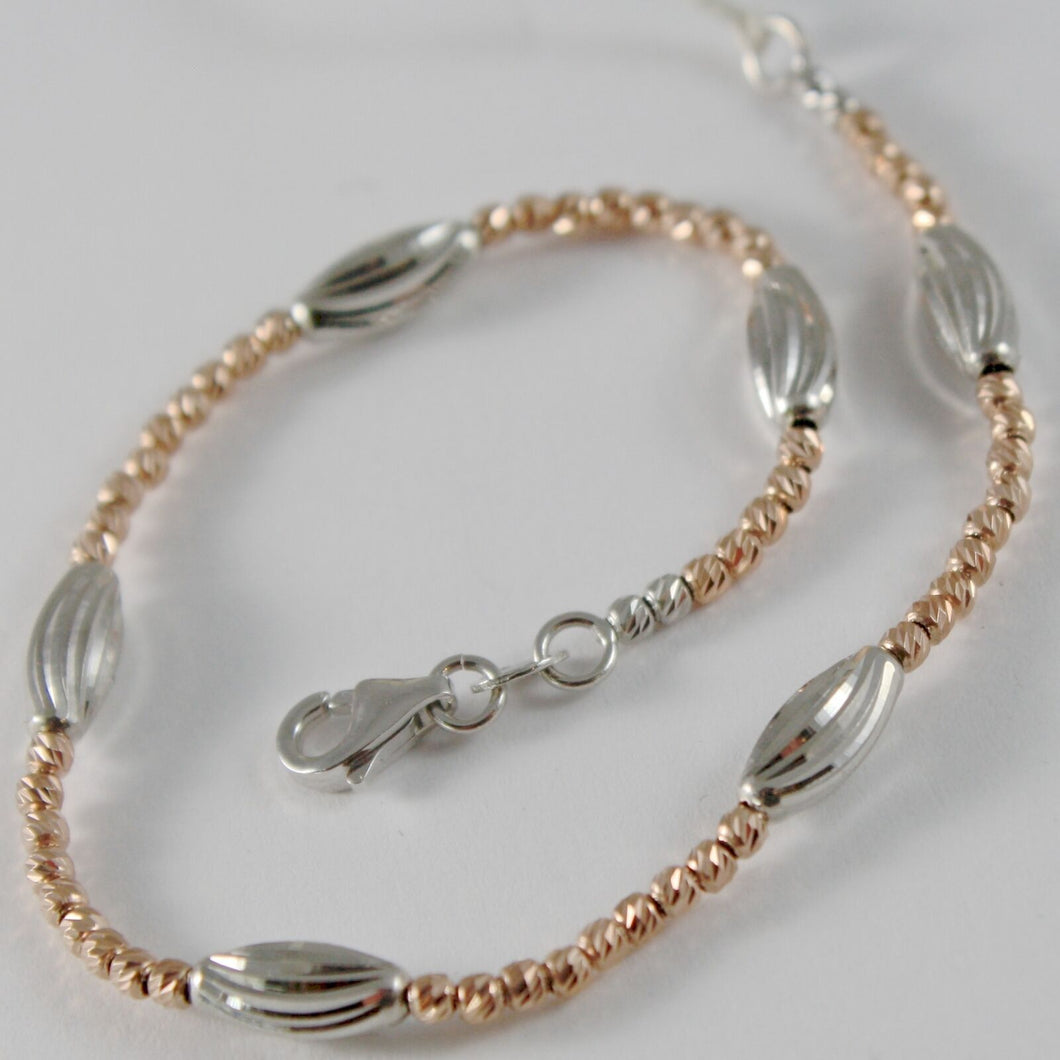18k rose white gold bracelet worked bright balls & ovals, ball, made in Italy.