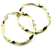 Load image into Gallery viewer, 18K YELLOW GOLD CIRCLE HOOPS PENDANT EARRINGS, 4.8 cm x 5 mm BRAIDED, TWISTED.
