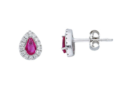 18K WHITE GOLD DROP EARRINGS, 0.55 carats RED RUBIES & DIAMONDS, 0.8mm LENGTH.