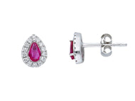 18K WHITE GOLD DROP EARRINGS, 0.55 carats RED RUBIES & DIAMONDS, 0.8mm LENGTH.
