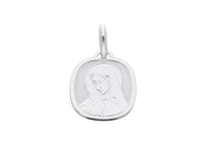 18K WHITE GOLD PENDANT SQUARE MEDAL VIRGIN MARY 16mm ENGRAVABLE.