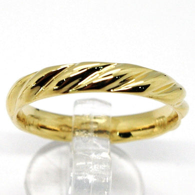 18k yellow gold band braided ring, braid woven, smooth, made in Italy.
