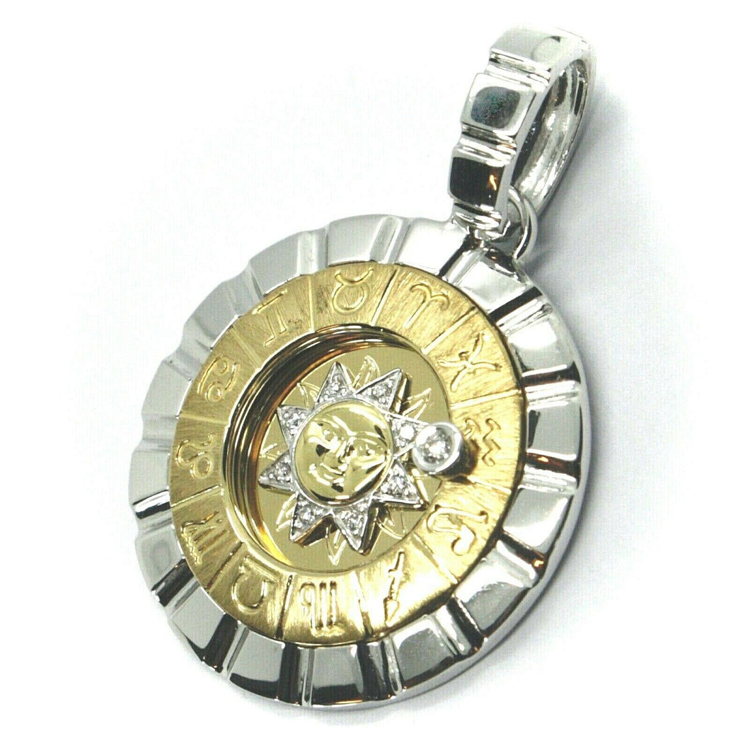 18k yellow white gold zodiac sign round big 29mm diamond sun zodiacal pendant