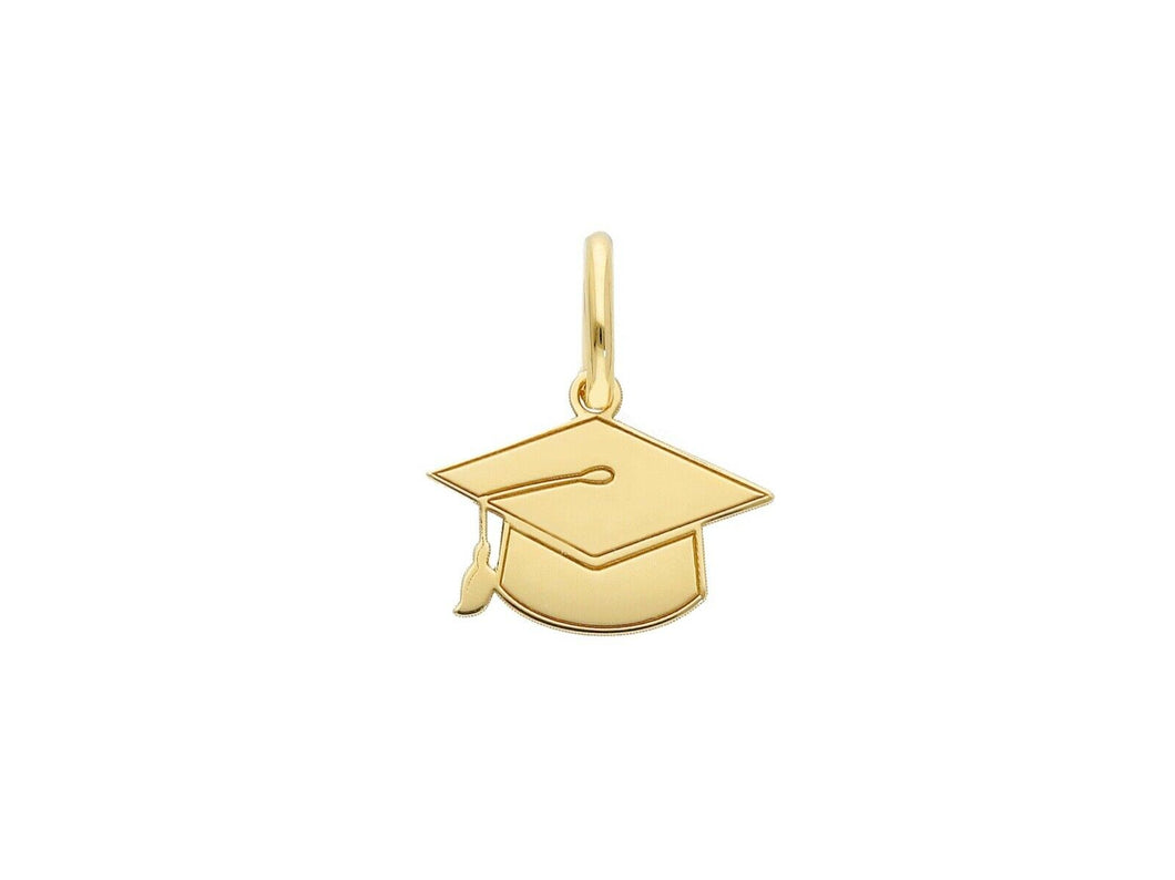 18K YELLOW GOLD SMALL 9mm SQUARE ACADEMIC CAP GRADUATION HAT FLAT SMOOTH PENDANT.