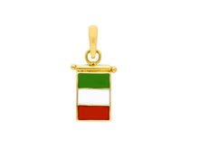 Load image into Gallery viewer, 18k yellow gold glazed green white red italy flag pendant charm medal enamel.
