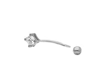 Load image into Gallery viewer, 18K WHITE GOLD PIERCING BARBELL CURVE BANANA BALLS 4mm BELLY BODY WITH ZIRCONIA.
