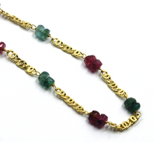 Load image into Gallery viewer, 18k yellow gold tiger eye bracelet faceted oval double purple &amp; green tourmaline.
