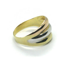 Load image into Gallery viewer, 18k rose yellow white gold band smooth ring, three rounded bands, made in Italy.
