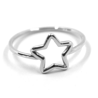 SOLID 18K WHITE GOLD STAR RING, 10mm DIAMETER STAR CENTRAL MADE IN ITALY.