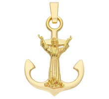 Cargar imagen en el visor de la galería, 18K YELLOW GOLD CHRIST JESUS OF THE ABYSS NAUTICAL ANCHOR CROSS 33mm BIG PENDANT.

