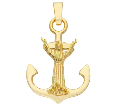 18K YELLOW GOLD CHRIST JESUS OF THE ABYSS NAUTICAL ANCHOR CROSS 33mm BIG PENDANT.