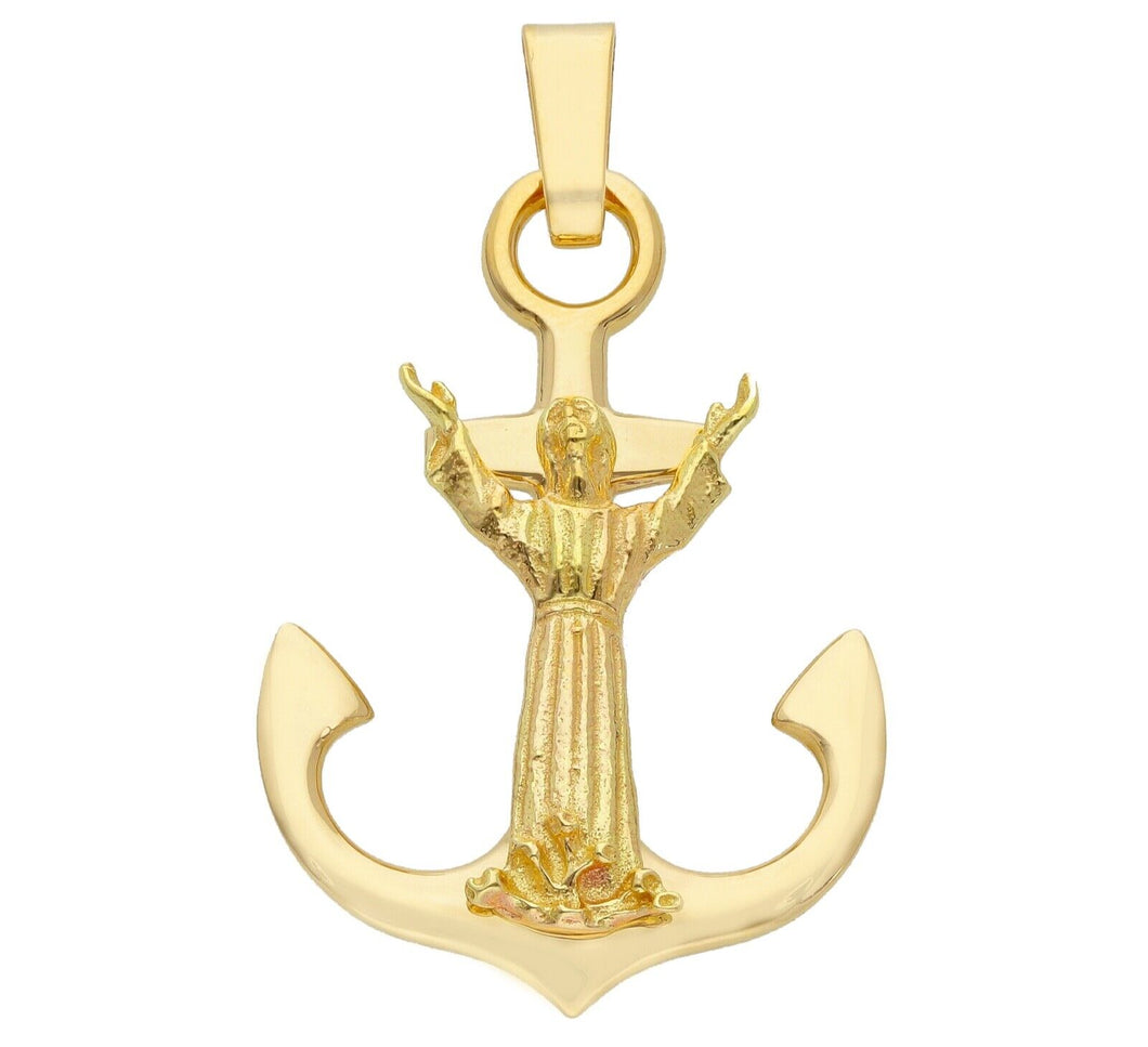 18K YELLOW GOLD CHRIST JESUS OF THE ABYSS NAUTICAL ANCHOR CROSS 33mm BIG PENDANT.