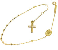 18k yellow gold mini rosary bracelet, 1.5 mm spheres, Cross & miraculous medal.