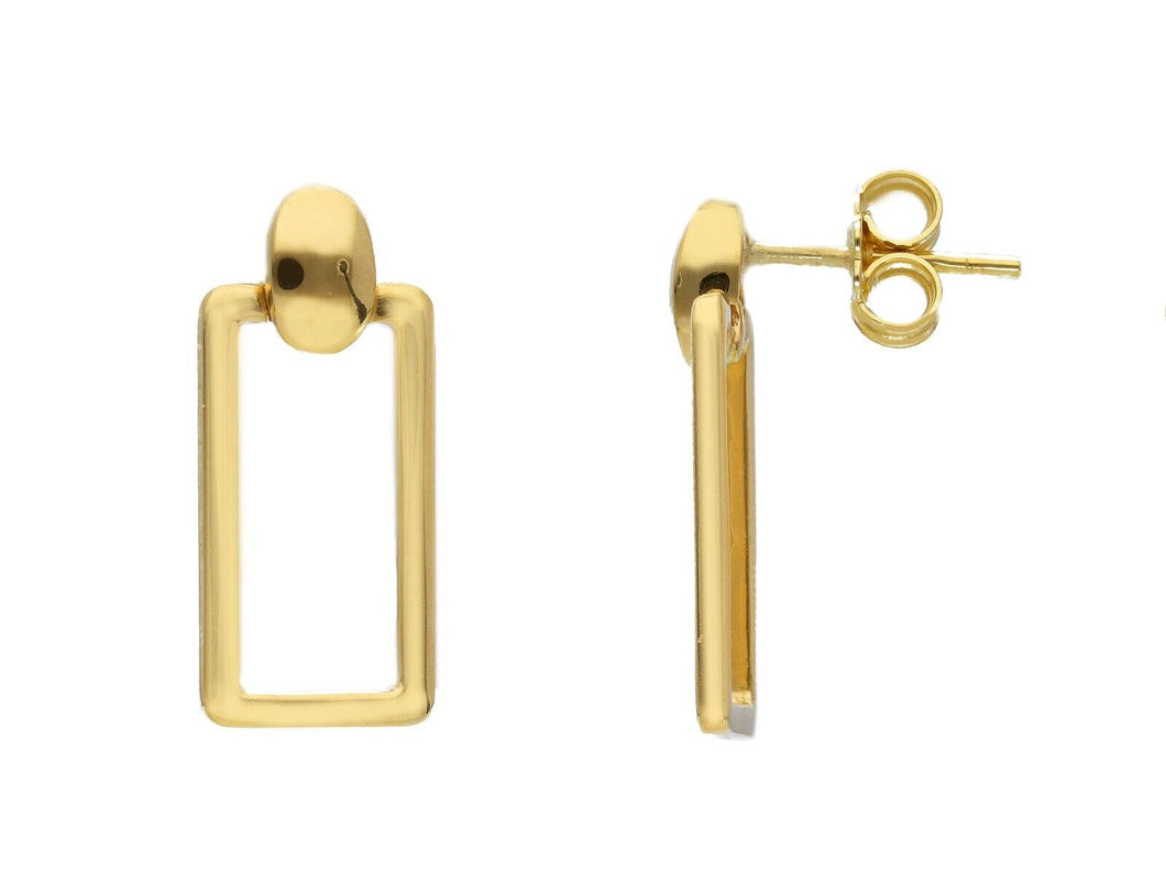 18K YELLOW GOLD RECTANGULAR 22mm PENDANT TUBE SQUARED EARRINGS.