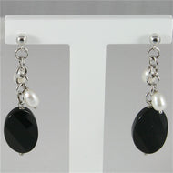 18k white gold pendant earrings, with pearls and balck onyx, made in Italy.