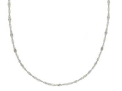 18K WHITE GOLD CHAIN, SINGAPORE ROPE SPIRAL ALTERNATE OVALS WITH RAYS, 17.7