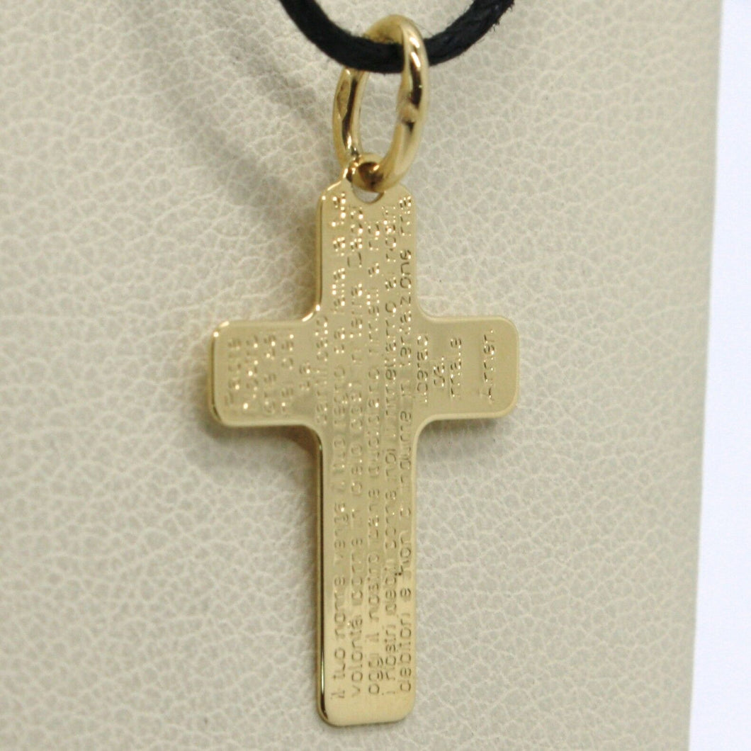 18K YELLOW GOLD FLAT CROSS PENDANT, OUR FATHER PRAYER, PADRE NOSTRO, ITALY MADE.