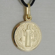 solid 18k yellow gold St Saint Benedict 17 mm medal pendant with Cross.