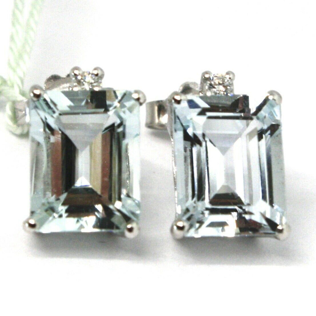18k white gold aquamarine earrings 3.90 emerald cut, diamonds, made in Italy