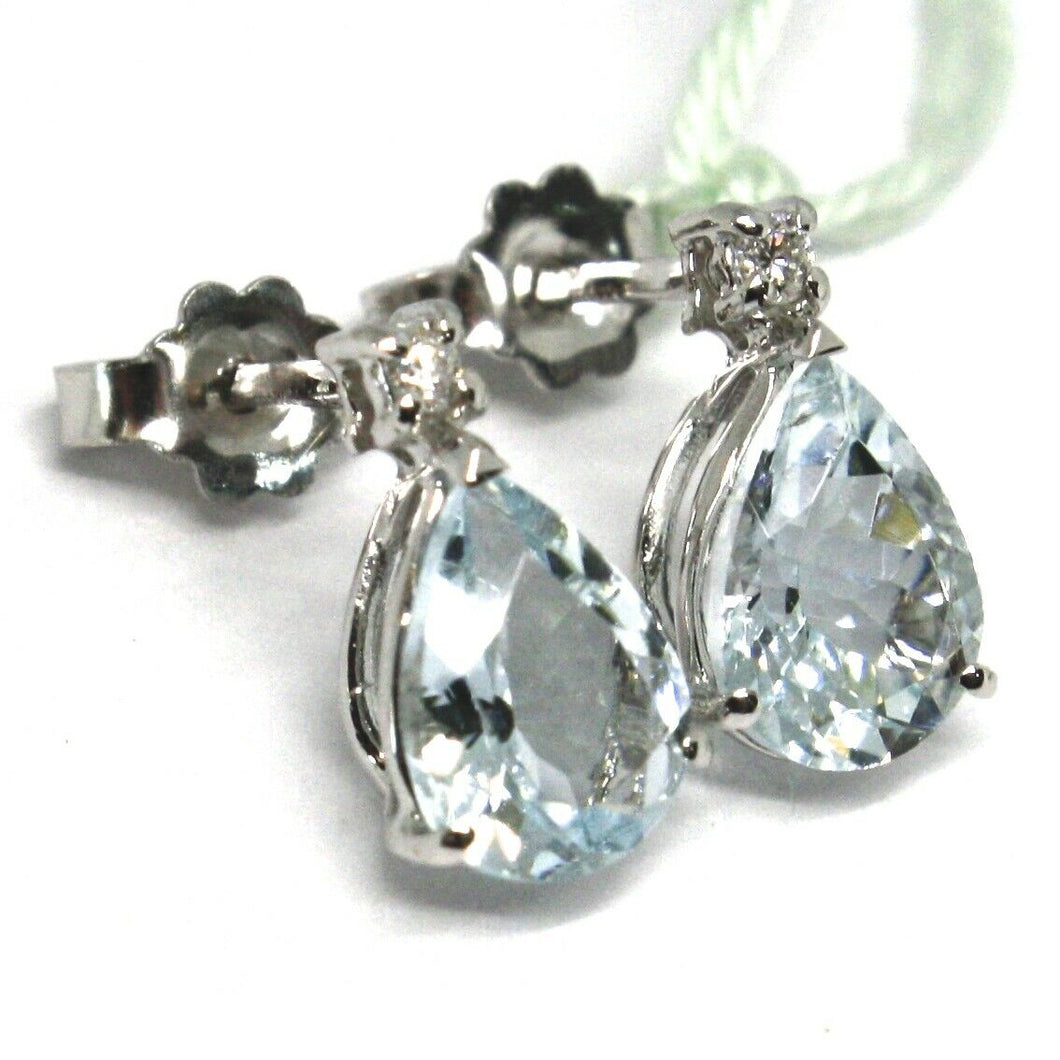 18k white gold aquamarine earrings 2.00 carats, drop cut, diamonds, Italy made