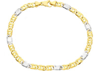 SOLID 18K YELLOW WHITE GOLD BRACELET TIGER EYE ALTERNATE 3+1 FLAT LINKS 4mm 8.3
