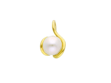 18k white yellow pendant charm with round freshwater white pearl 7,5-8 mm.