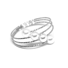 Load image into Gallery viewer, 18k white gold Magicwire band ring, elastic worked multi wires, diagonal pearls.
