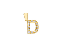 Load image into Gallery viewer, 18K YELLOW GOLD SMALL 10mm 0.4&quot; PENDANT CHARM INITIAL LETTER D &amp; CUBIC ZIRCONIA.
