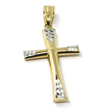 Load image into Gallery viewer, 18K YELLOW WHITE GOLD CROSS, ROUNDED TUBE SMOOTH, HAMMERED, 2.7cm 1.06 inches
