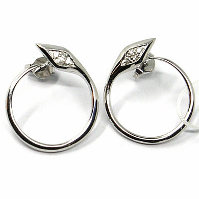 SOLID 18K WHITE GOLD EARRINGS, CIRCLE, SNAKE, WITH DIAMONDS, 20mm DIAMETER.