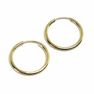 18K YELLOW GOLD ROUND CIRCLE HOOP SMALL EARRINGS DIAMETER 16mm x 1.2mm, ITALY.